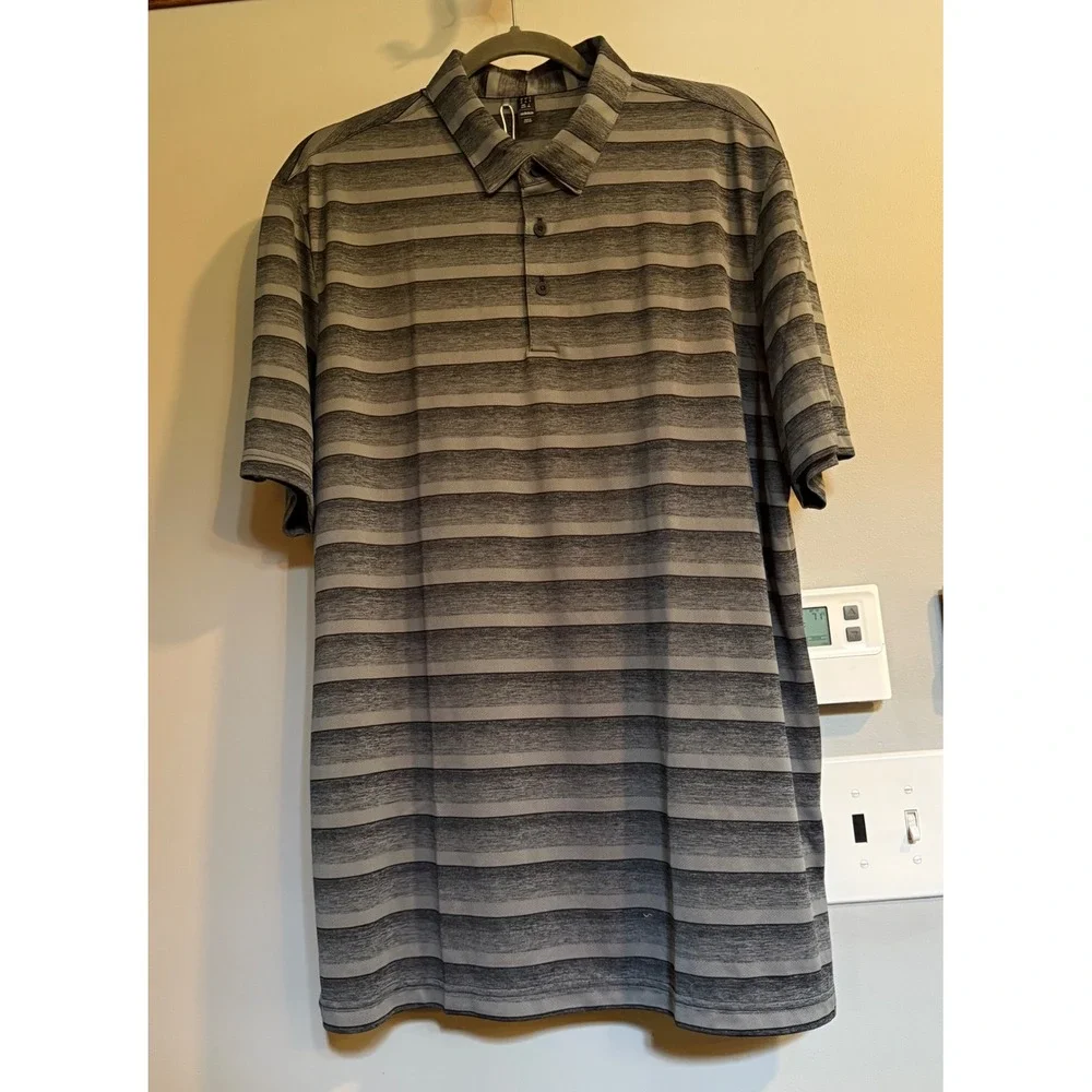 Adidas Golf Polo Mens XL Grey Black Striped Short Sleeve Performance HR7981 New